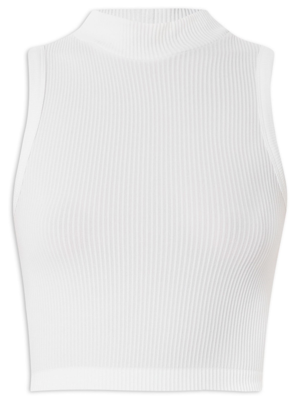 Regata Feminina Canelada Com Gola Alta - Branco