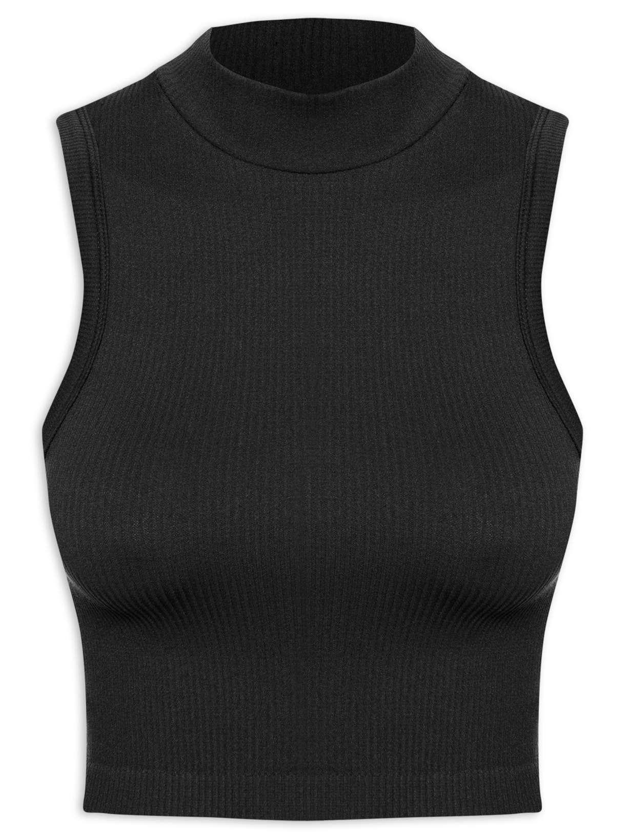 Regata Feminina Canelada Com Gola Alta - Preto