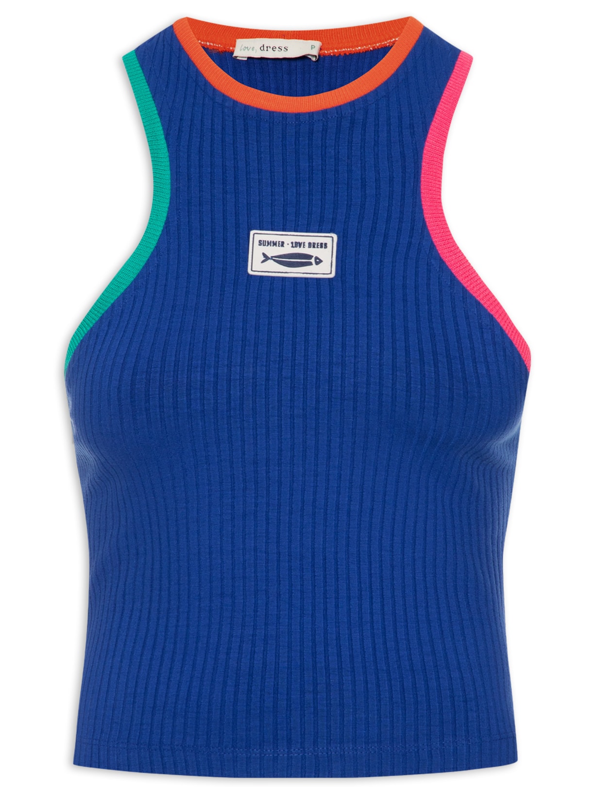 Regata Feminina Canelada Detalhe Retilínea - Azul