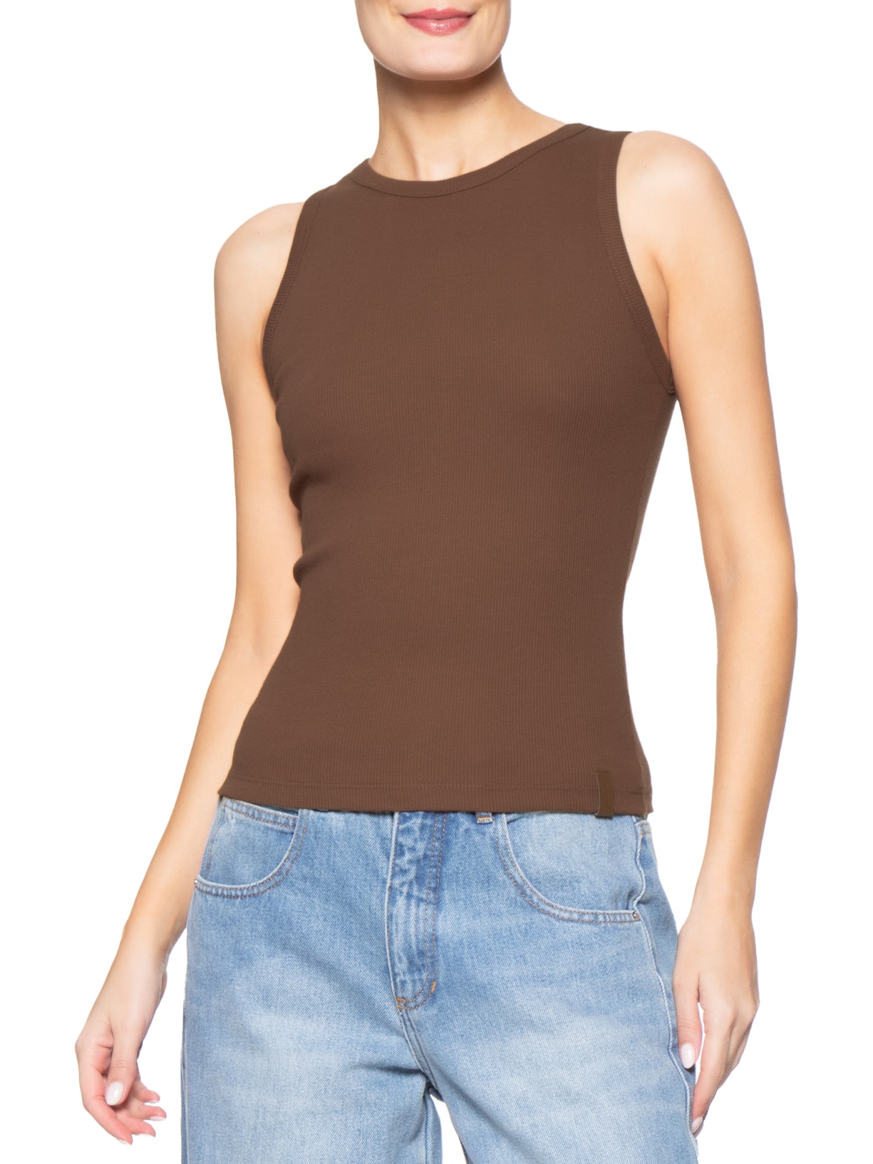 Regata Feminina Canelada Marrom Forum