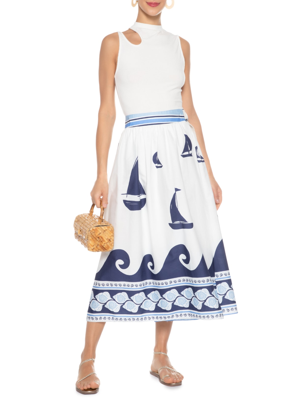 Regata Feminina Canelada Vazado Ombro Off White Dress To