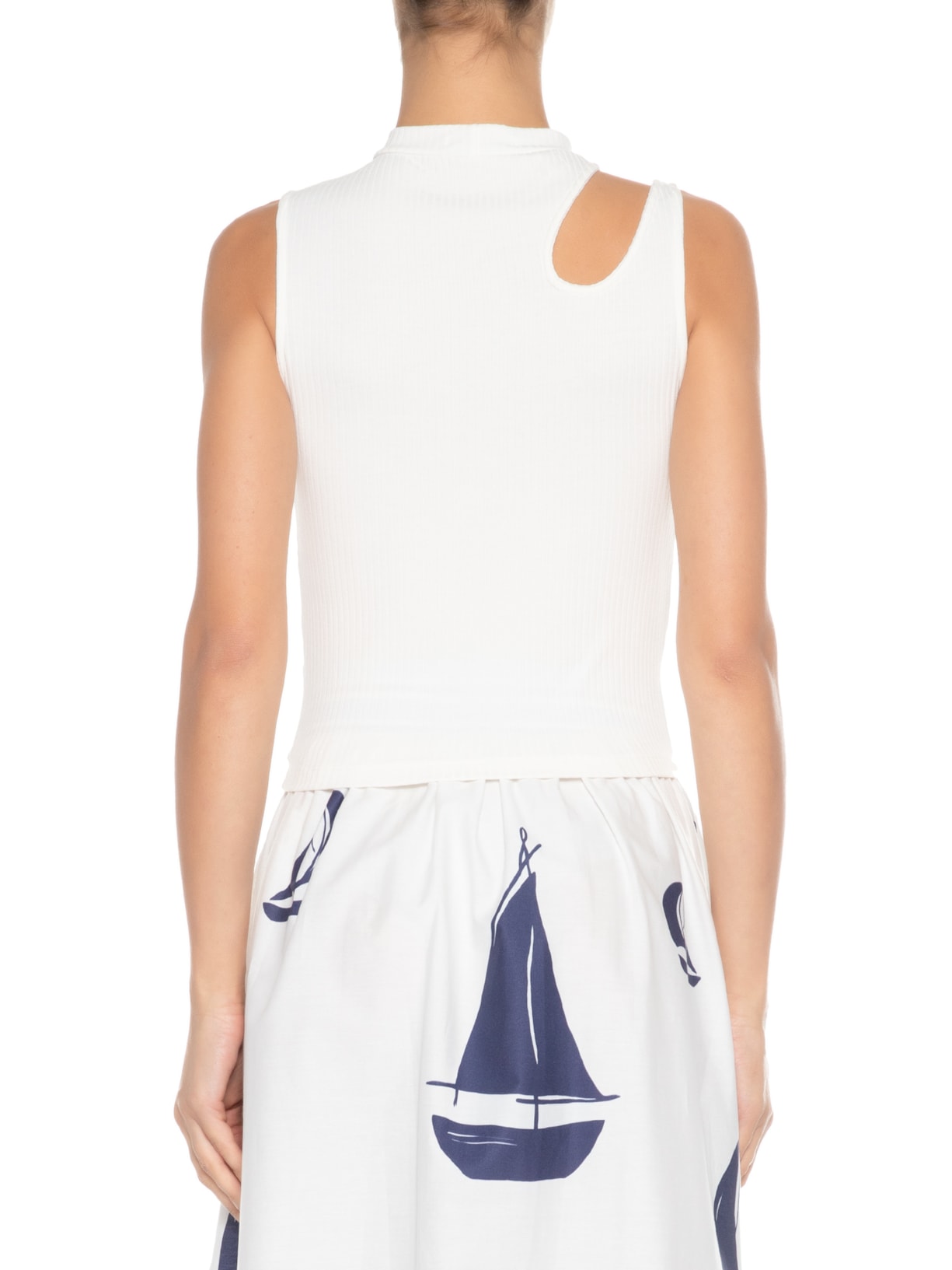 Regata Feminina Canelada Vazado Ombro Off White Dress To