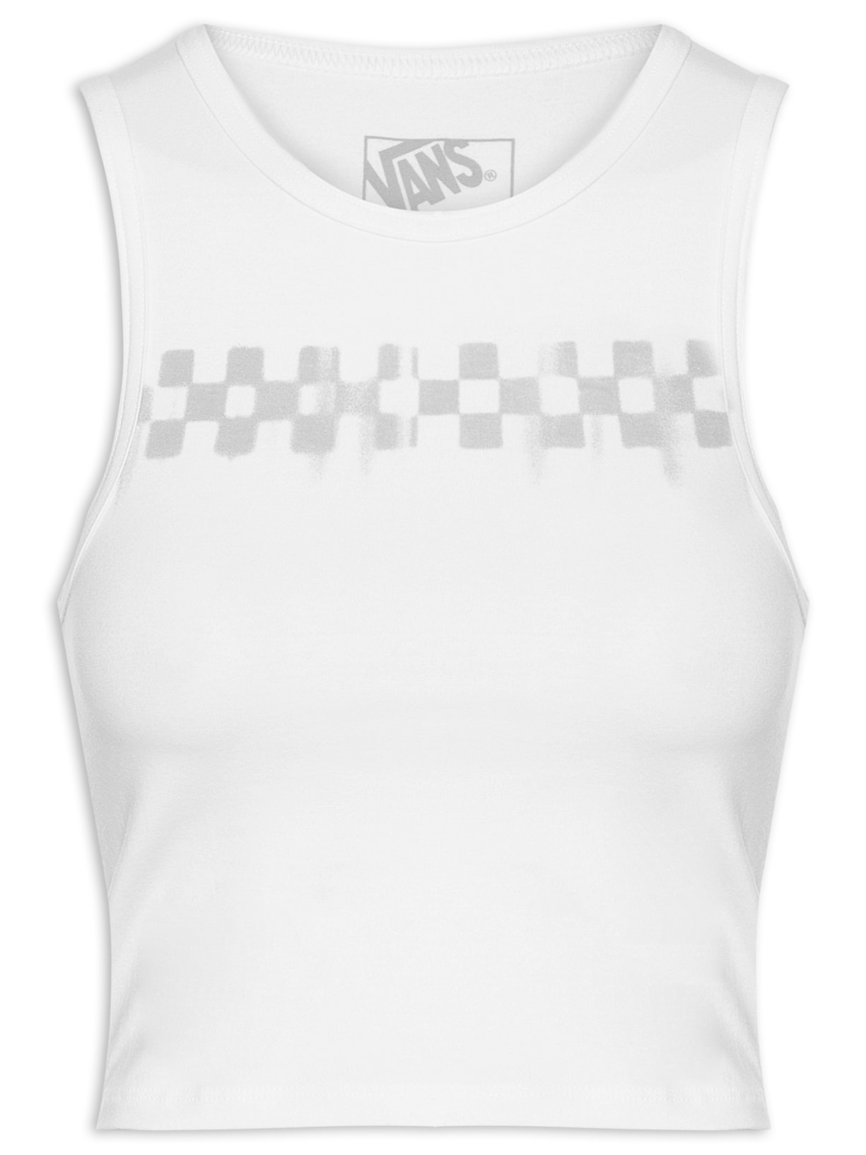 Regata Feminina Check Wash Fitted Crop Tank - Branco