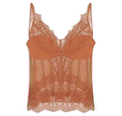 Regata Feminina Com Aplicação De Renda - Marrom