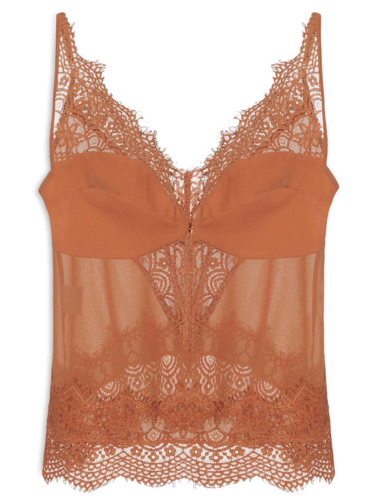 Regata Feminina Com Aplicação De Renda - Marrom