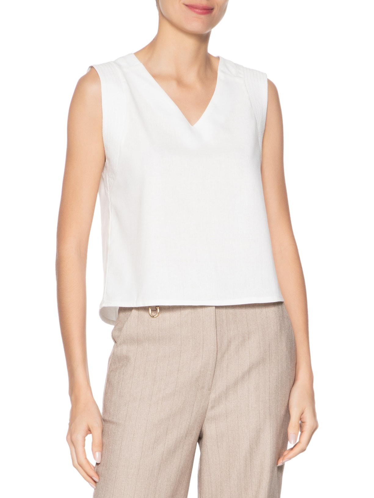 Regata Feminina Com Detalhe Bordado Na Cava Off White Basiq
