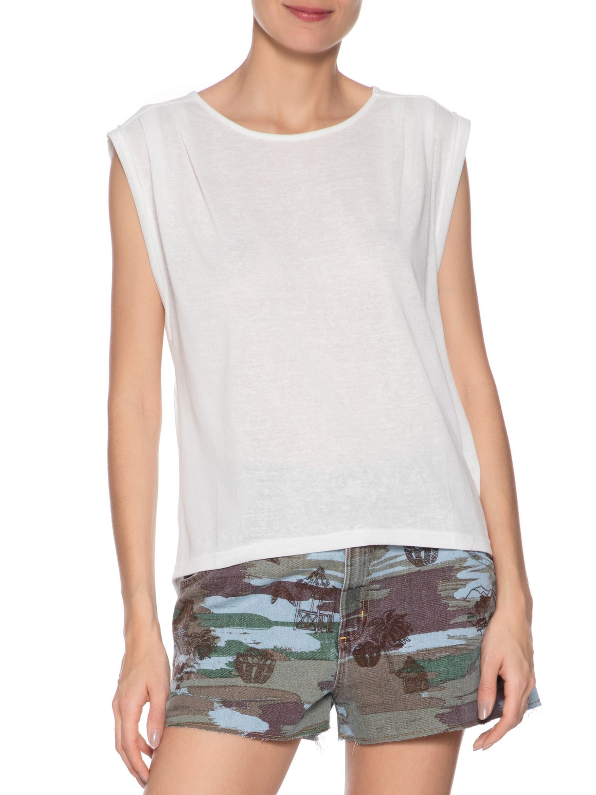 Regata Feminina Com Pregas No Ombro Branco Animale Jeans