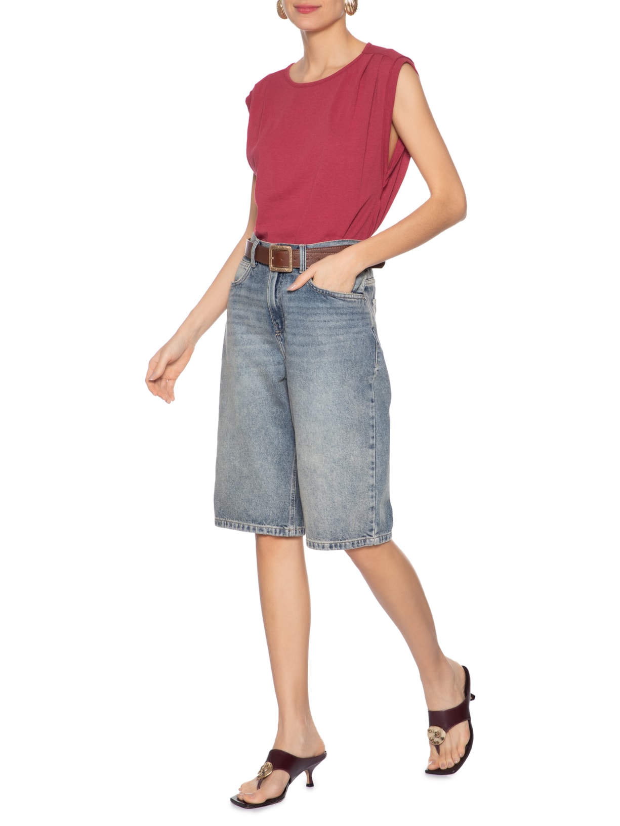 Regata Feminina Com Pregas No Ombro Vermelho Animale Jeans