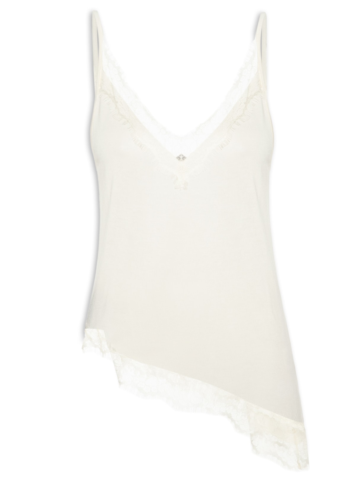 Regata Feminina Com Renda Decote V Branco Animale Jeans