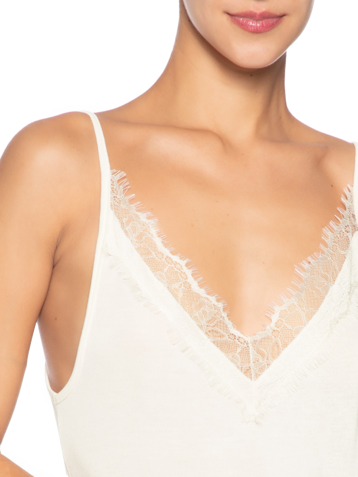 Regata Feminina Com Renda Decote V Branco Animale Jeans