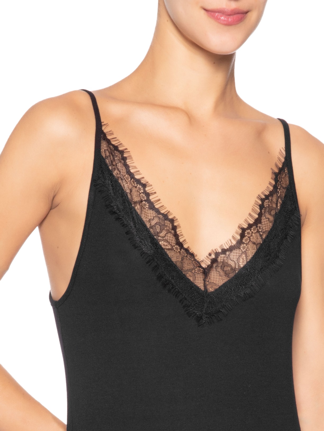 Regata Feminina Com Renda Decote V Preto Animale Jeans