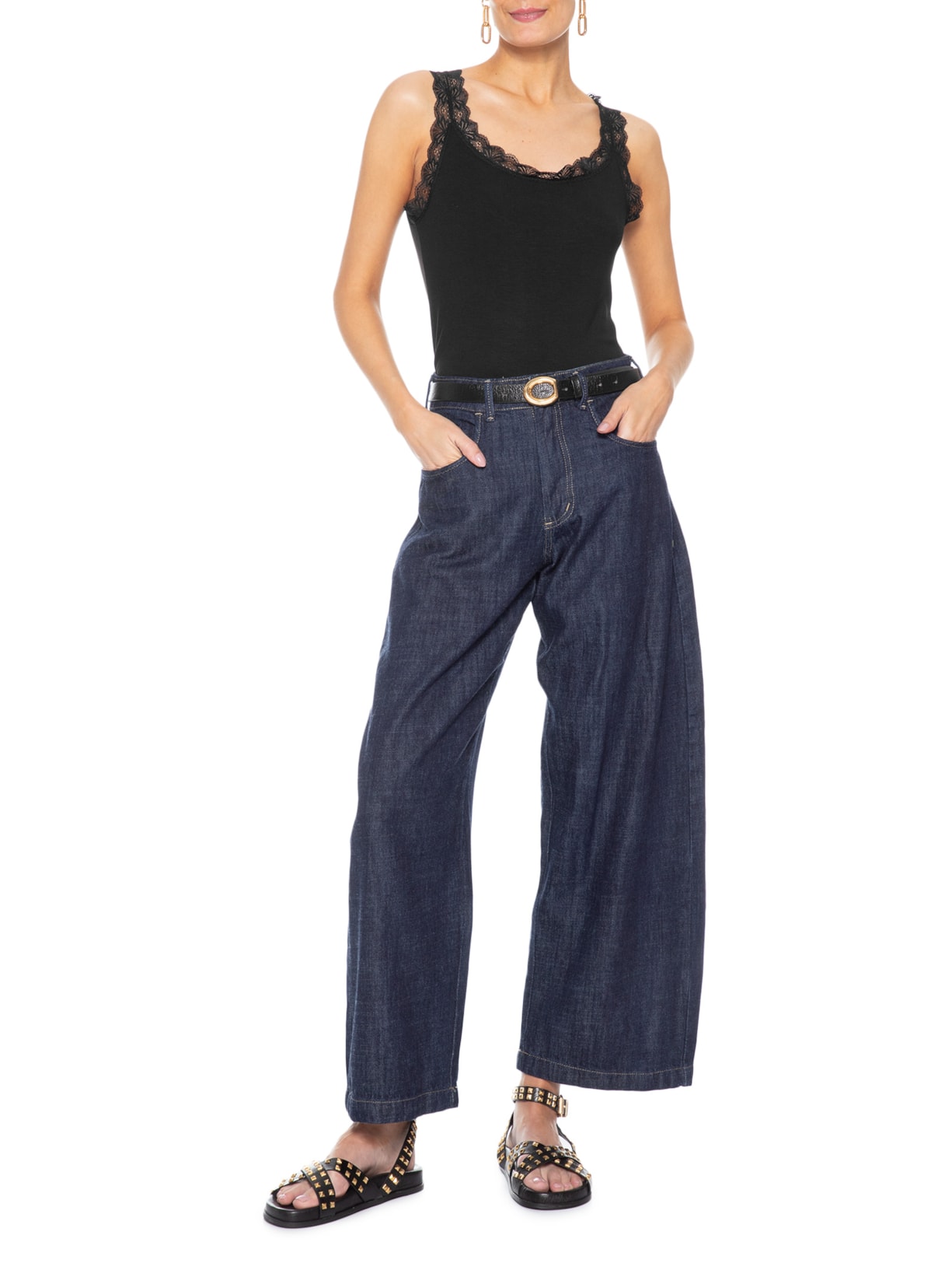 Regata Feminina Com Renda Preto Basiq
