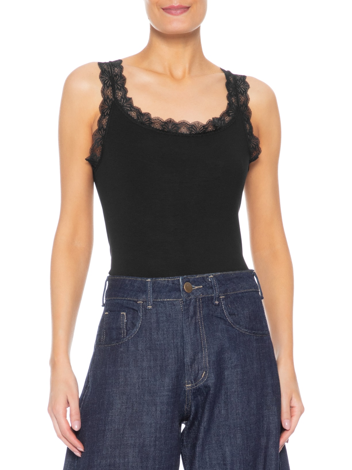 Regata Feminina Com Renda Preto Basiq