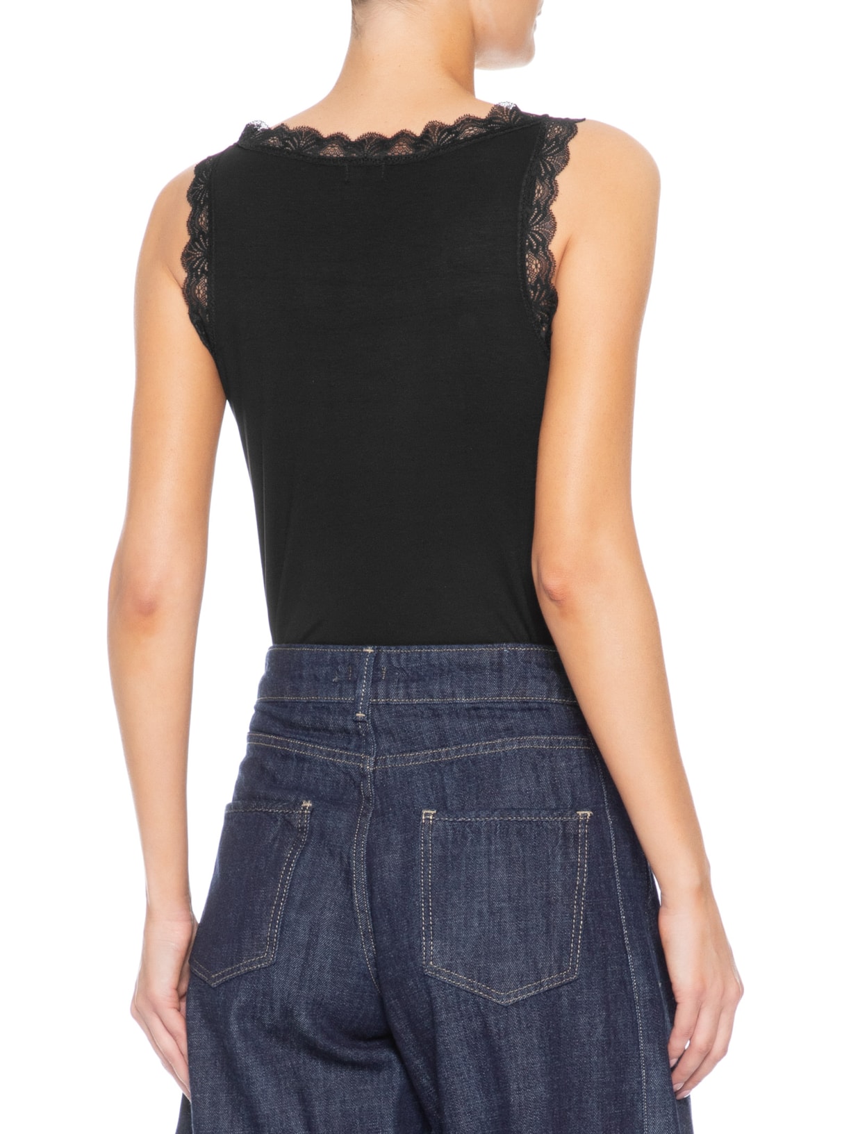 Regata Feminina Com Renda Preto Basiq