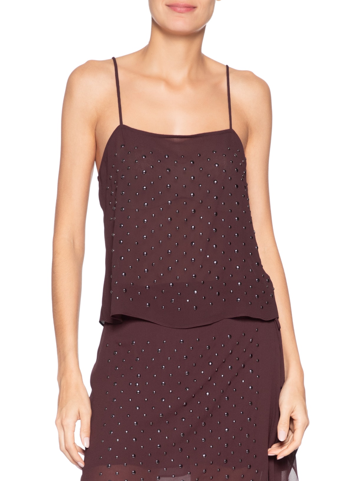 Regata Feminina Com Tachas Marrom Animale