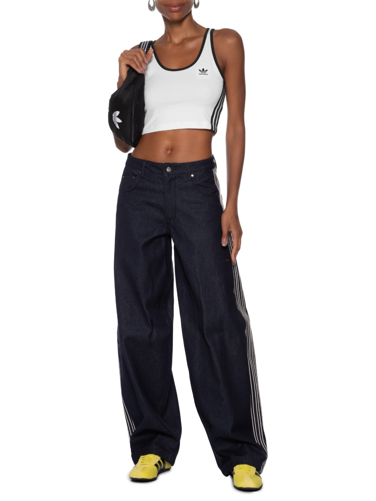 Regata Feminina Crooped 3 Stripes Branco Adidas Originals