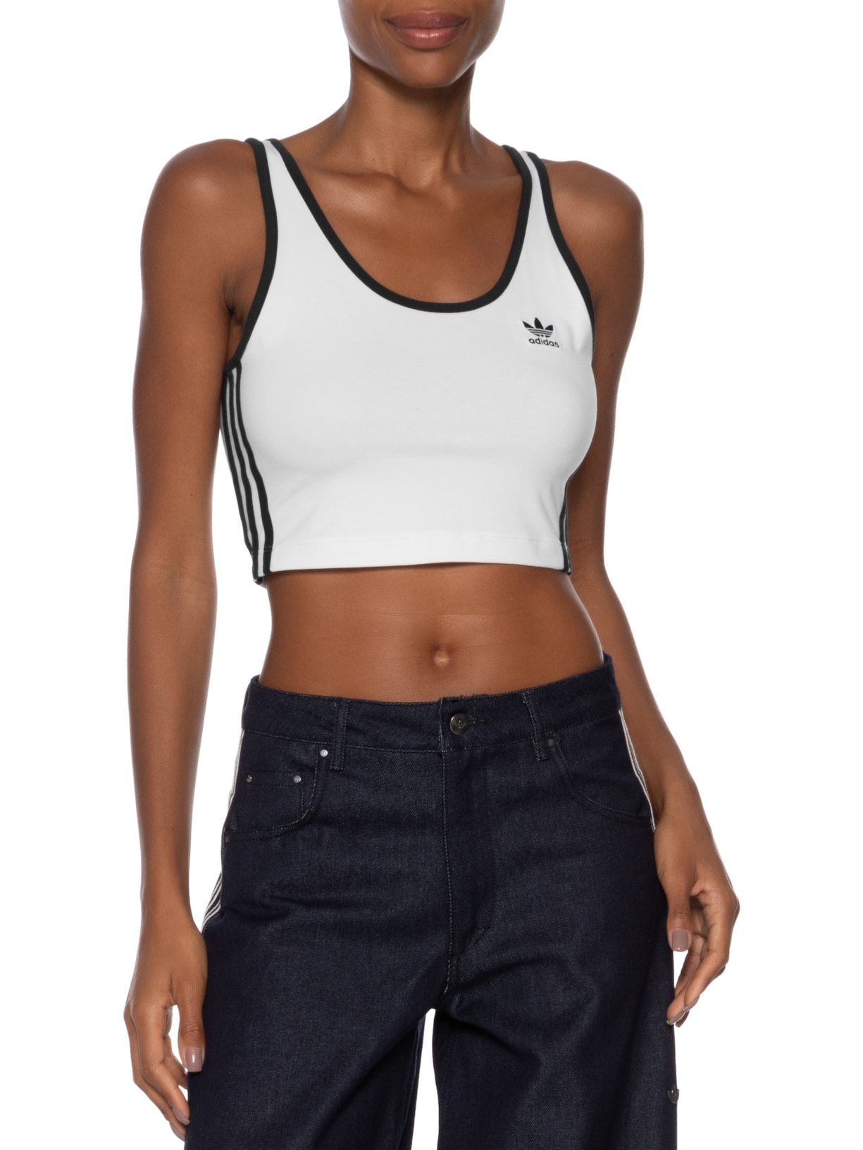Regata Feminina Crooped 3 Stripes Branco Adidas Originals