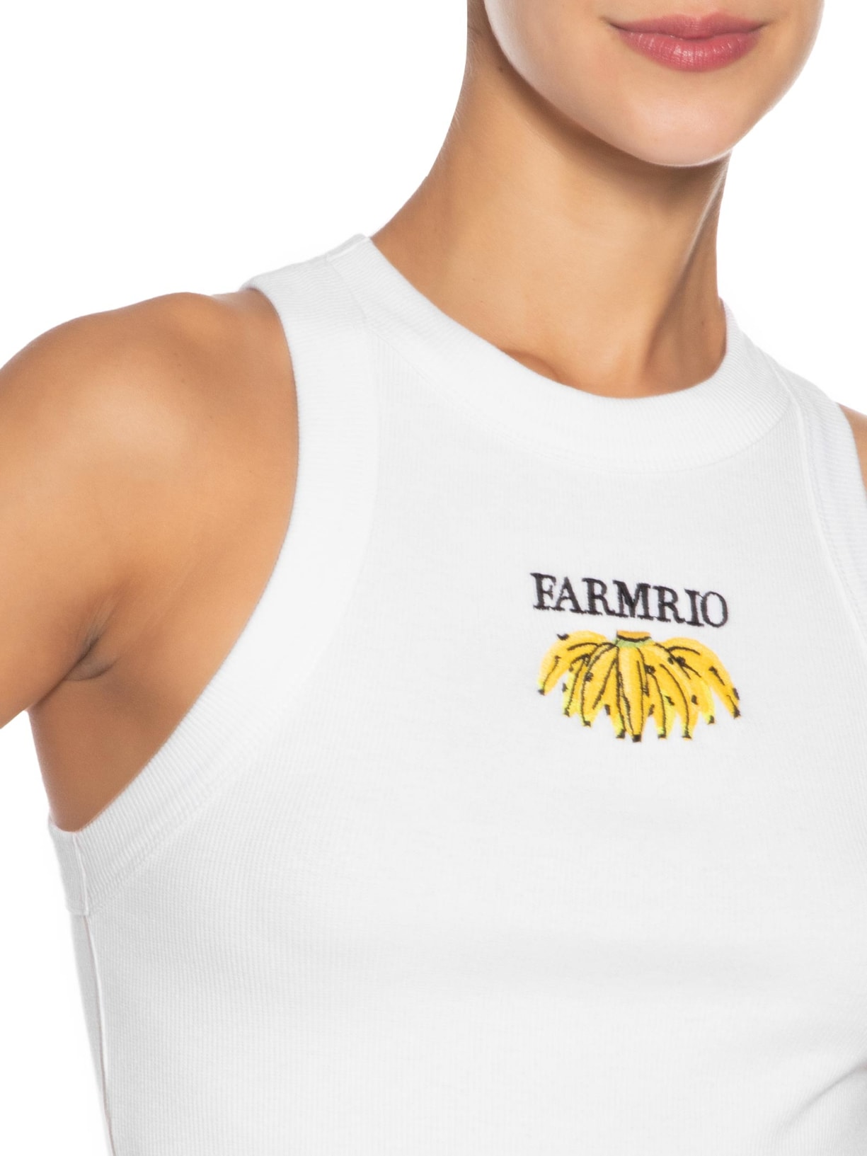 Regata Feminina Cropped Bordada Banana Branco Farm