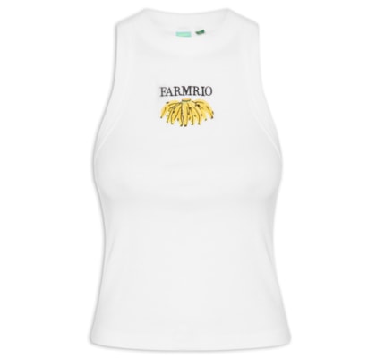 Regata Feminina Cropped Bordada Banana - Branco