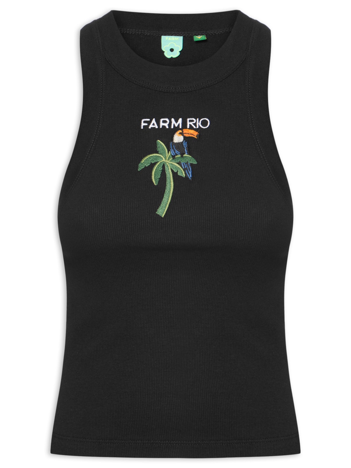 Regata Feminina Cropped Bordada Coqueiro Preto Farm