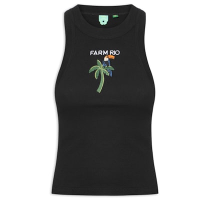 Regata Feminina Cropped Bordada Coqueiro - Preto