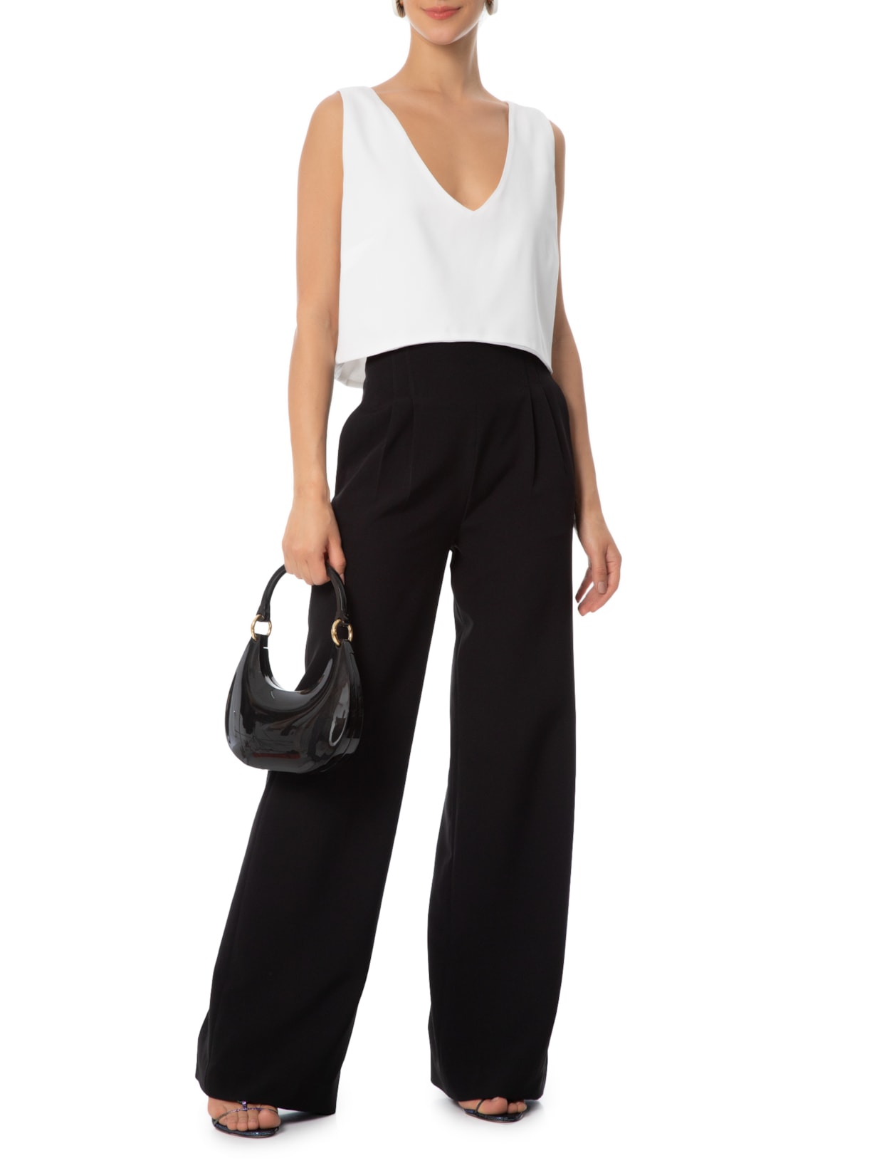 Regata Feminina Cropped Com Barra Assimétrica Branco Animale