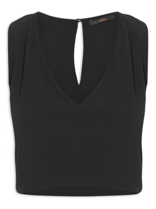 Regata Feminina Cropped Com Barra Assimétrica - Preto