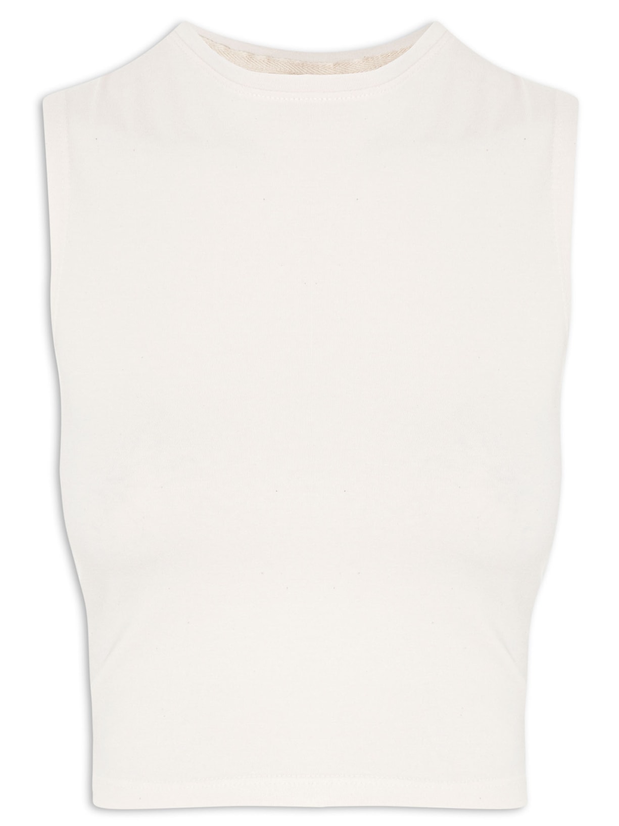 Regata Feminina Cropped Em Malha Com Elastano - Bege