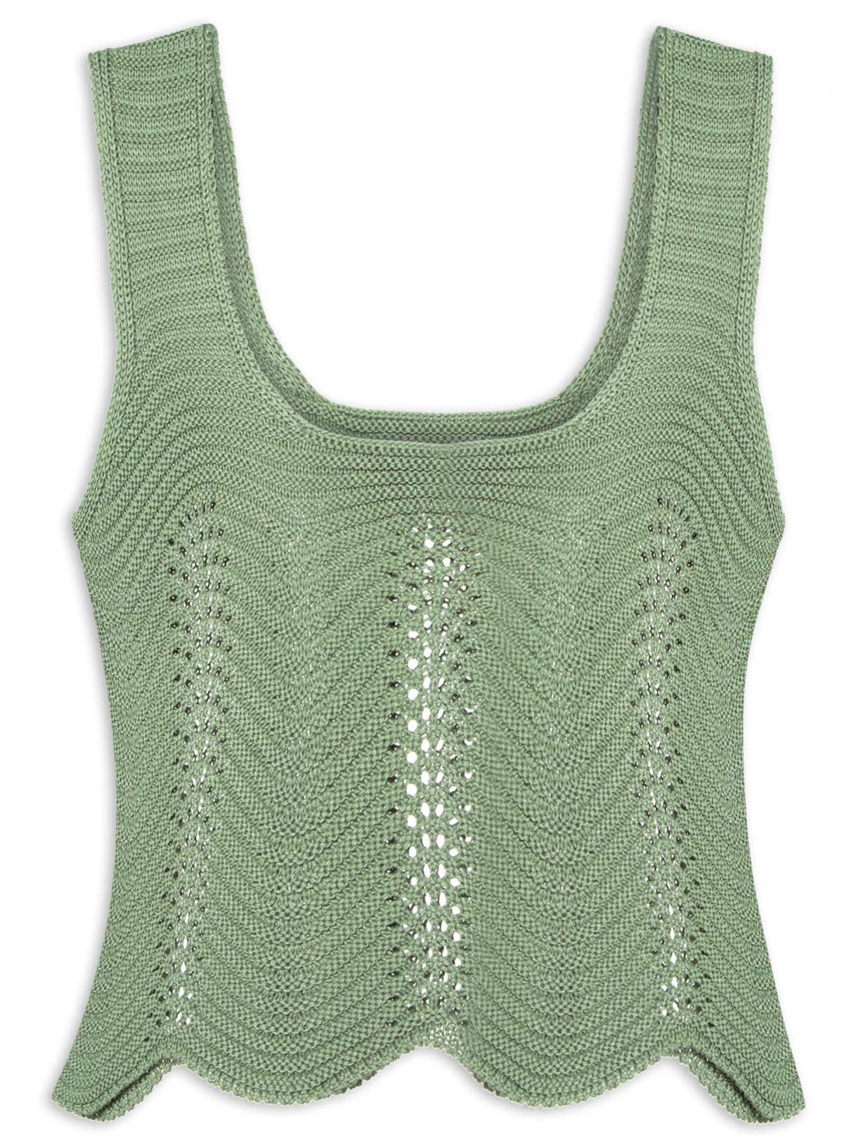 Regata Feminina Cropped Em Tricot - Verde