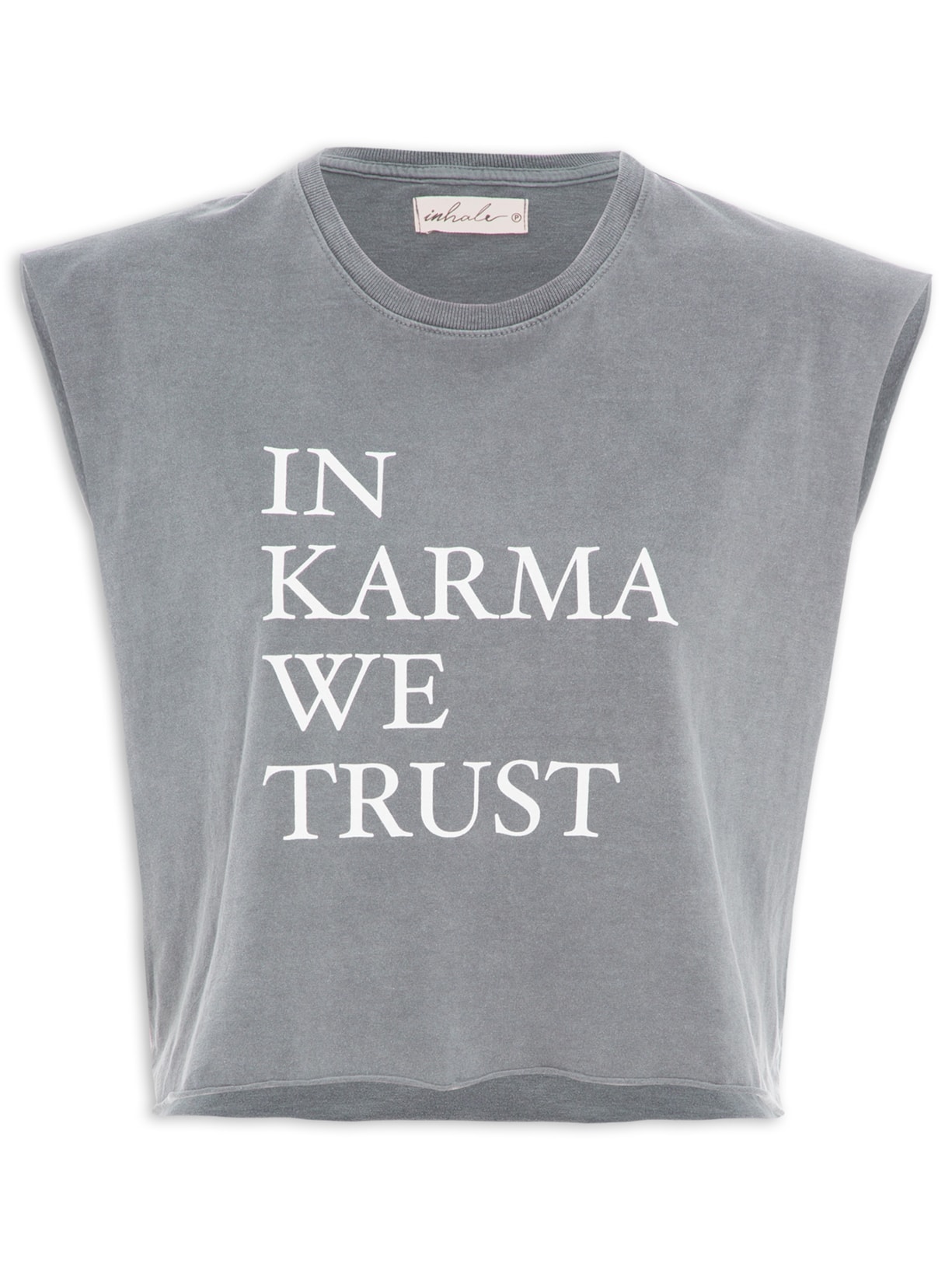 Regata Feminina Cropped In Karma We Trust - Cinza