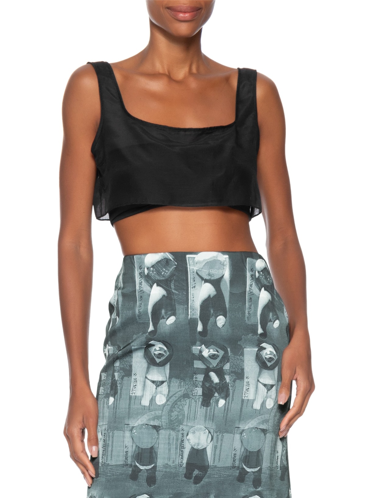Regata Feminina Cropped Satin Preto Galavote