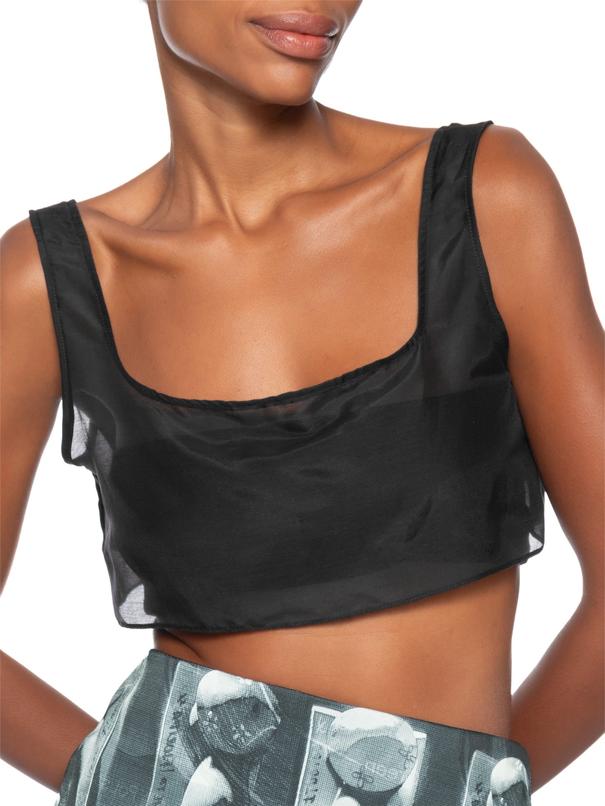 Regata Feminina Cropped Satin Preto Galavote