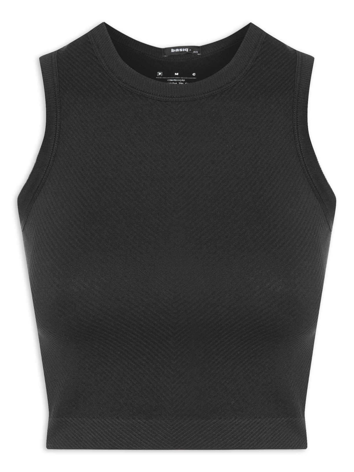 Regata Feminina Cropped Texturizada - Preto