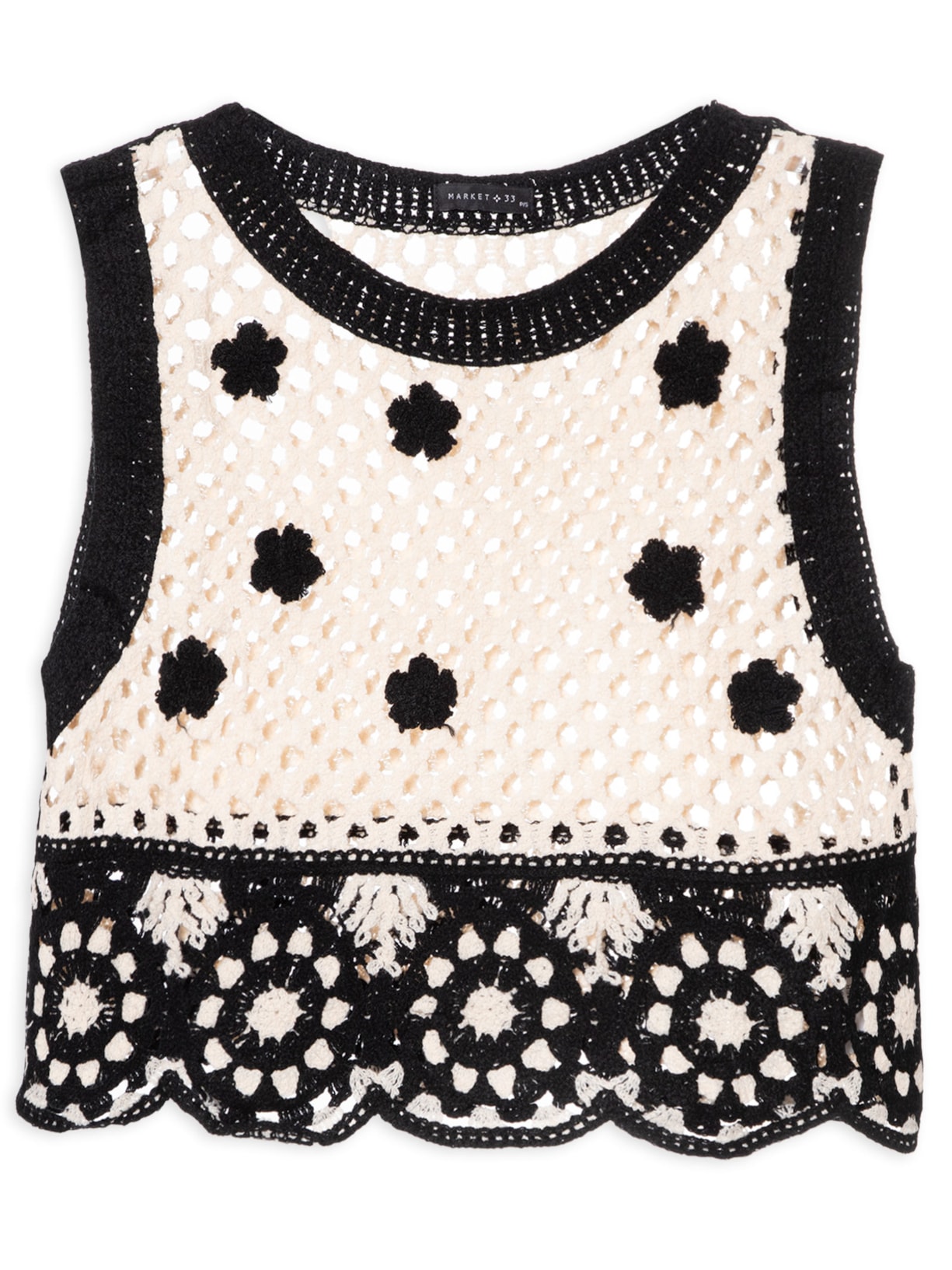 Regata Feminina Cropped Vazada Em Crochê - Off White