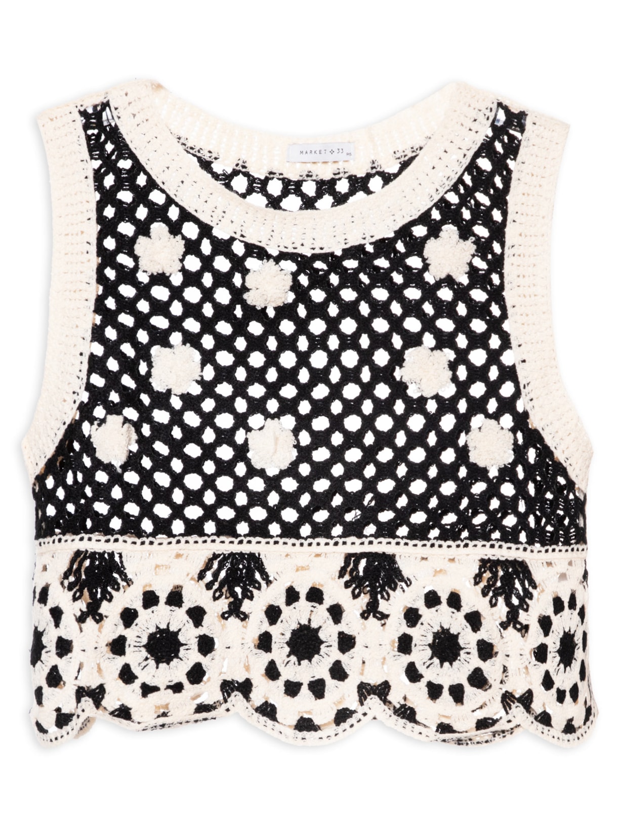 Regata Feminina Cropped Vazada Em Crochê - Preto