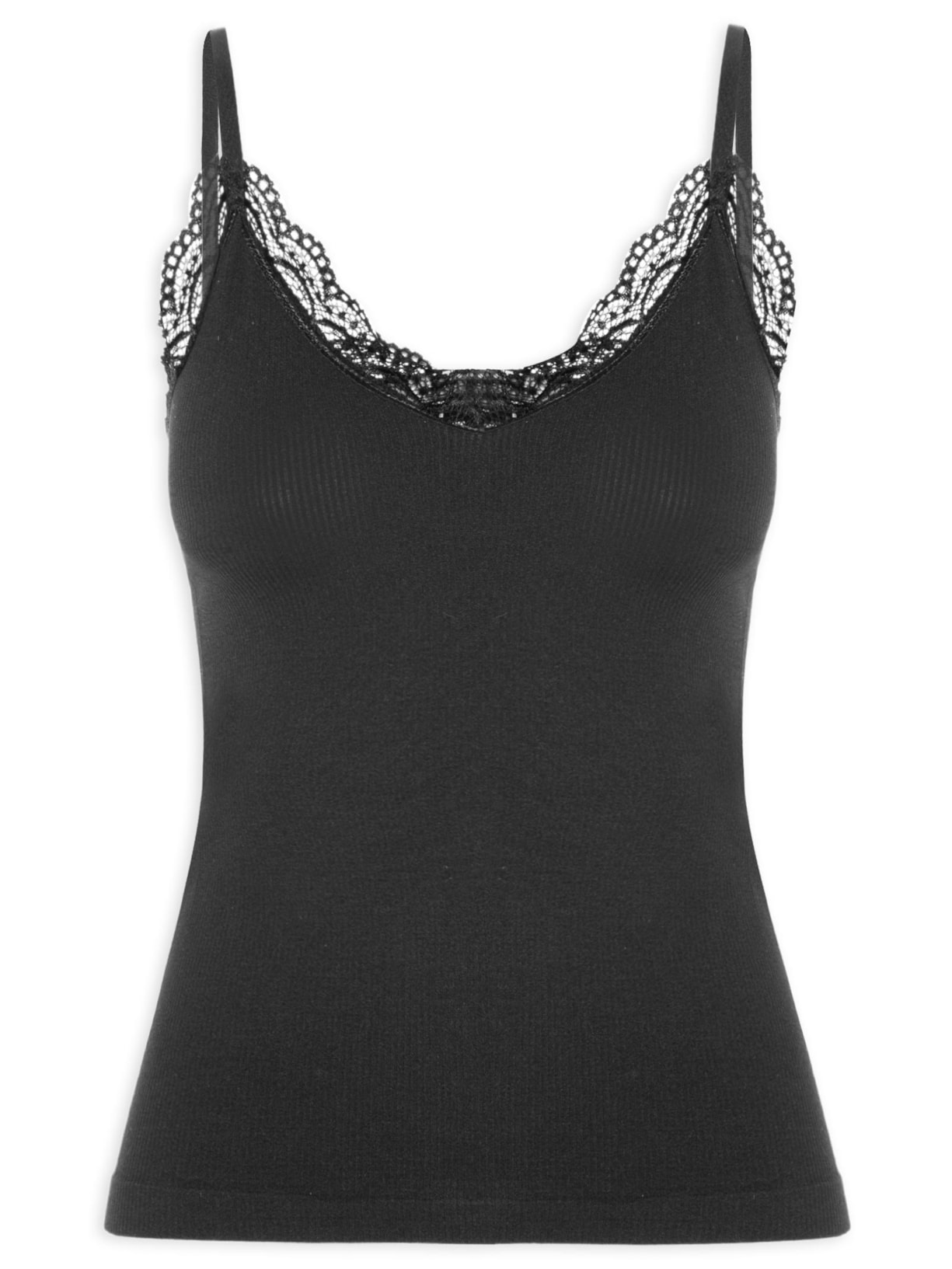 Regata Feminina De Alcinha Detalhe Renda - Preto