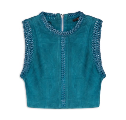 Regata Feminina De Chamois Bordada - Azul