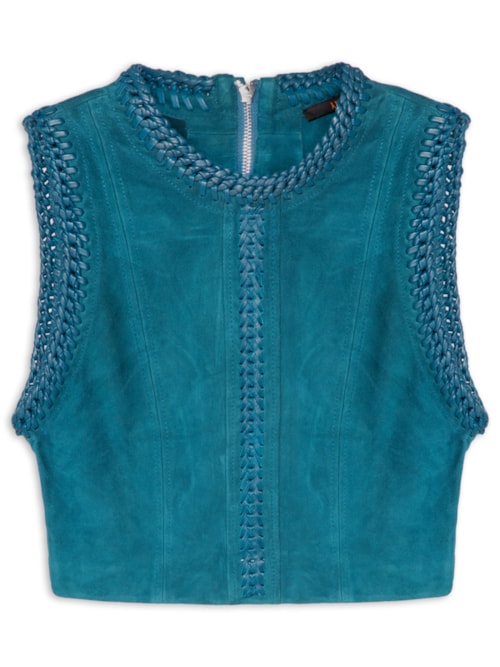 Regata Feminina De Chamois Bordada - Azul
