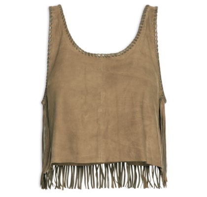 Regata Feminina De Couro Com Franjas - Verde