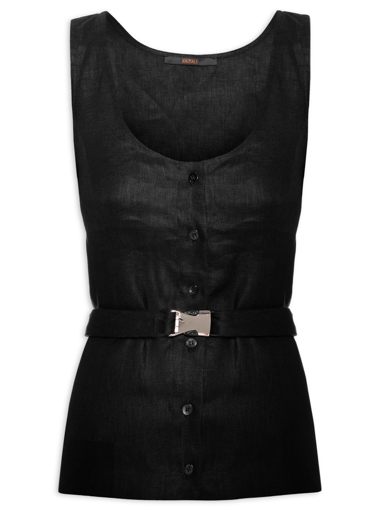 Regata Feminina De Linho Com Cinto - Preto