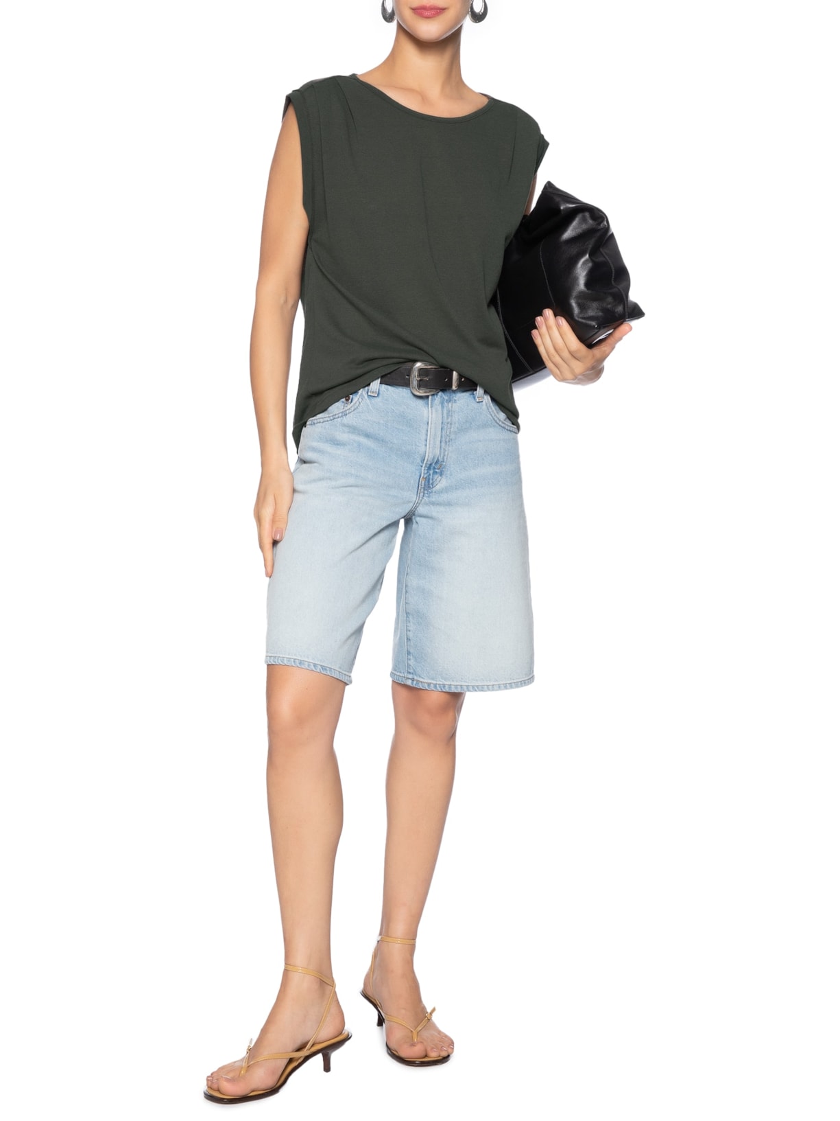 Regata Feminina De Malha Com Pregas No Ombro Cinza Animale Jeans