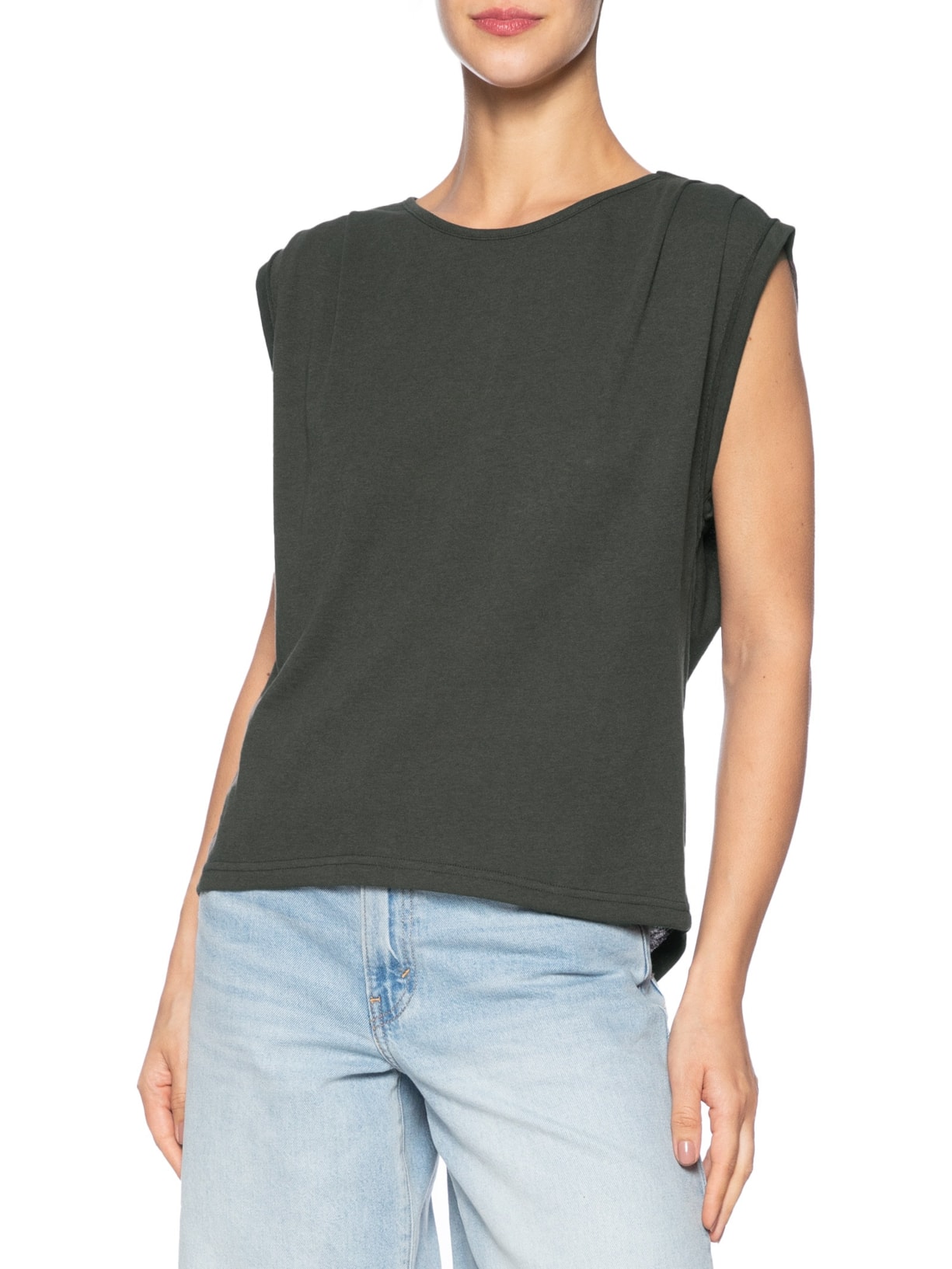 Regata Feminina De Malha Com Pregas No Ombro Cinza Animale Jeans