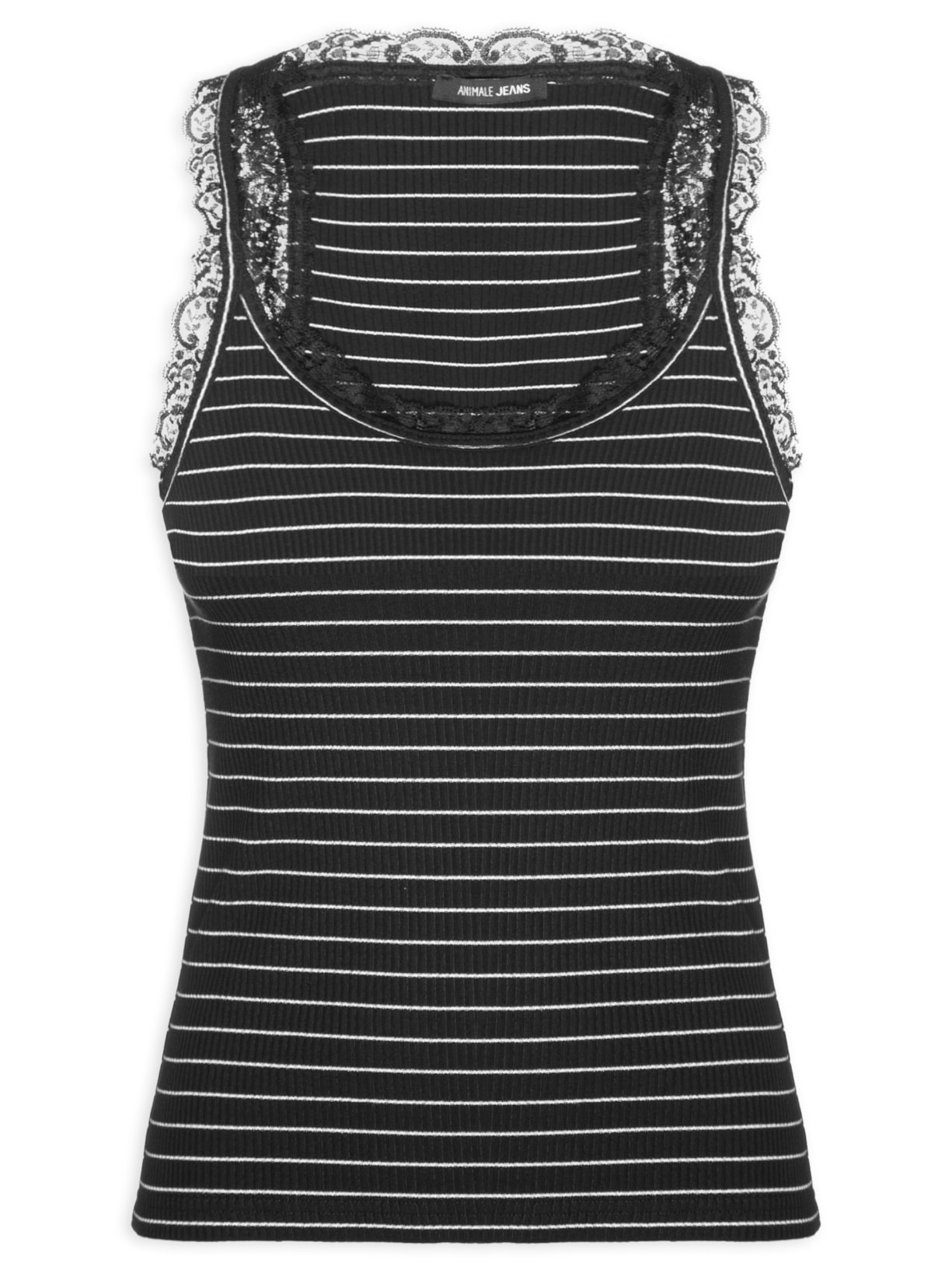 Regata Feminina De Malha Com Renda - Preto