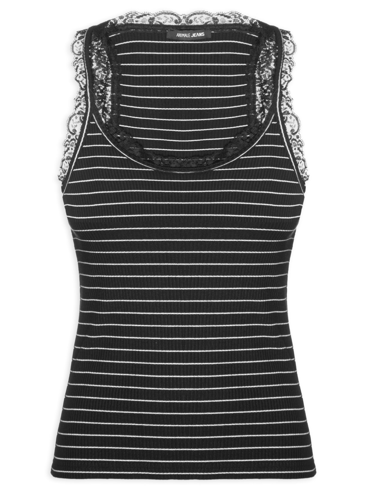 Regata Feminina De Malha Com Renda Preto Animale Jeans