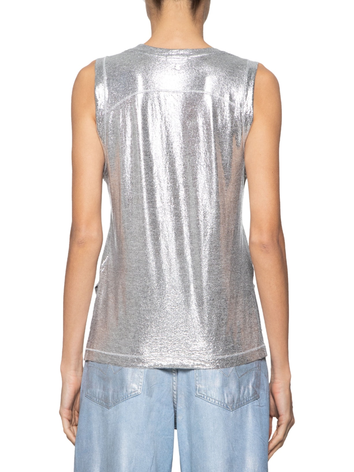 Regata Feminina De Malha Decote V Metalizada Prata Animale Jeans