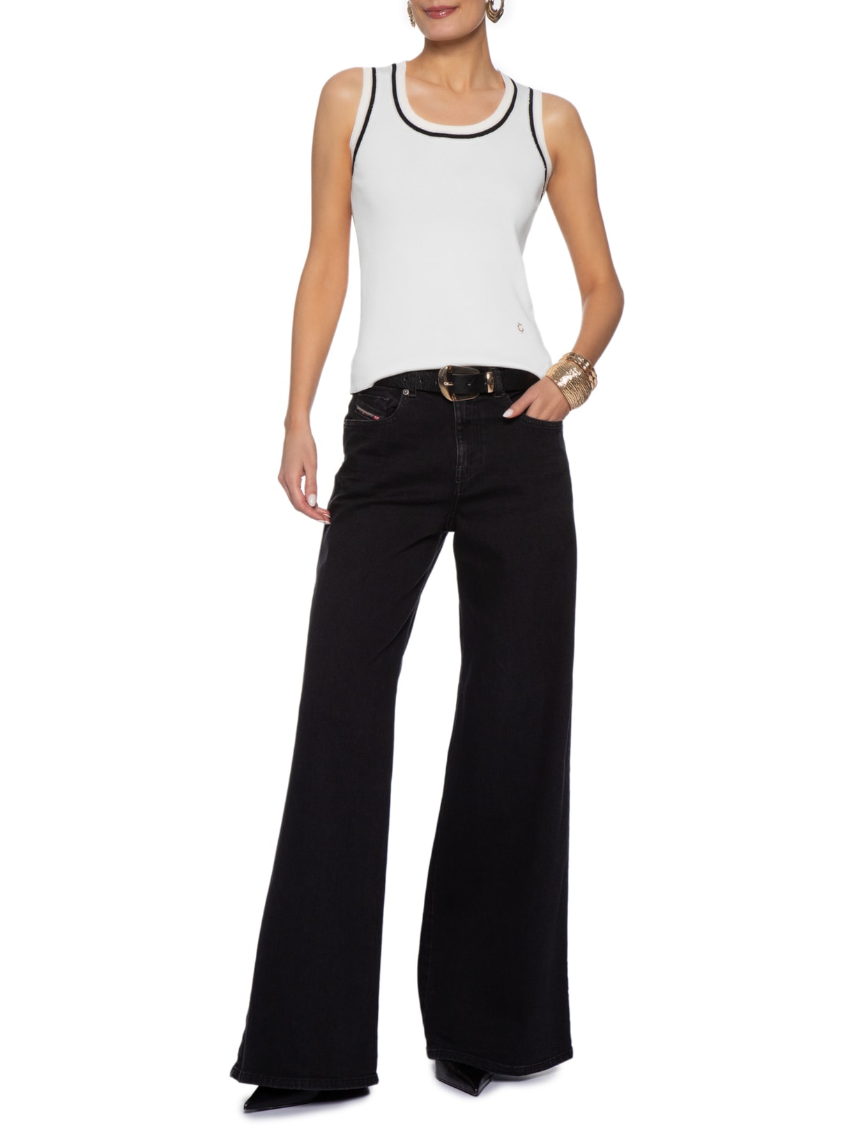 Regata Feminina De Tricot Branco Market 33