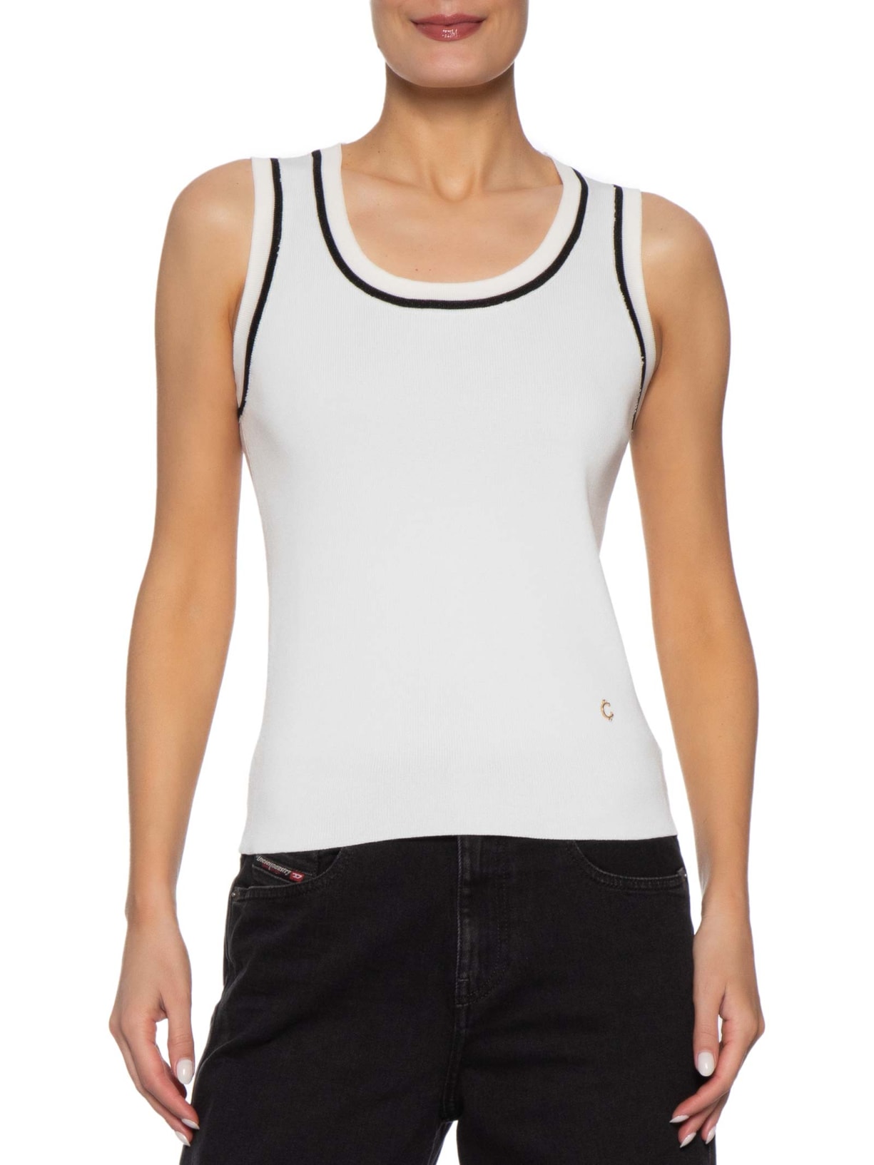 Regata Feminina De Tricot Branco Market 33