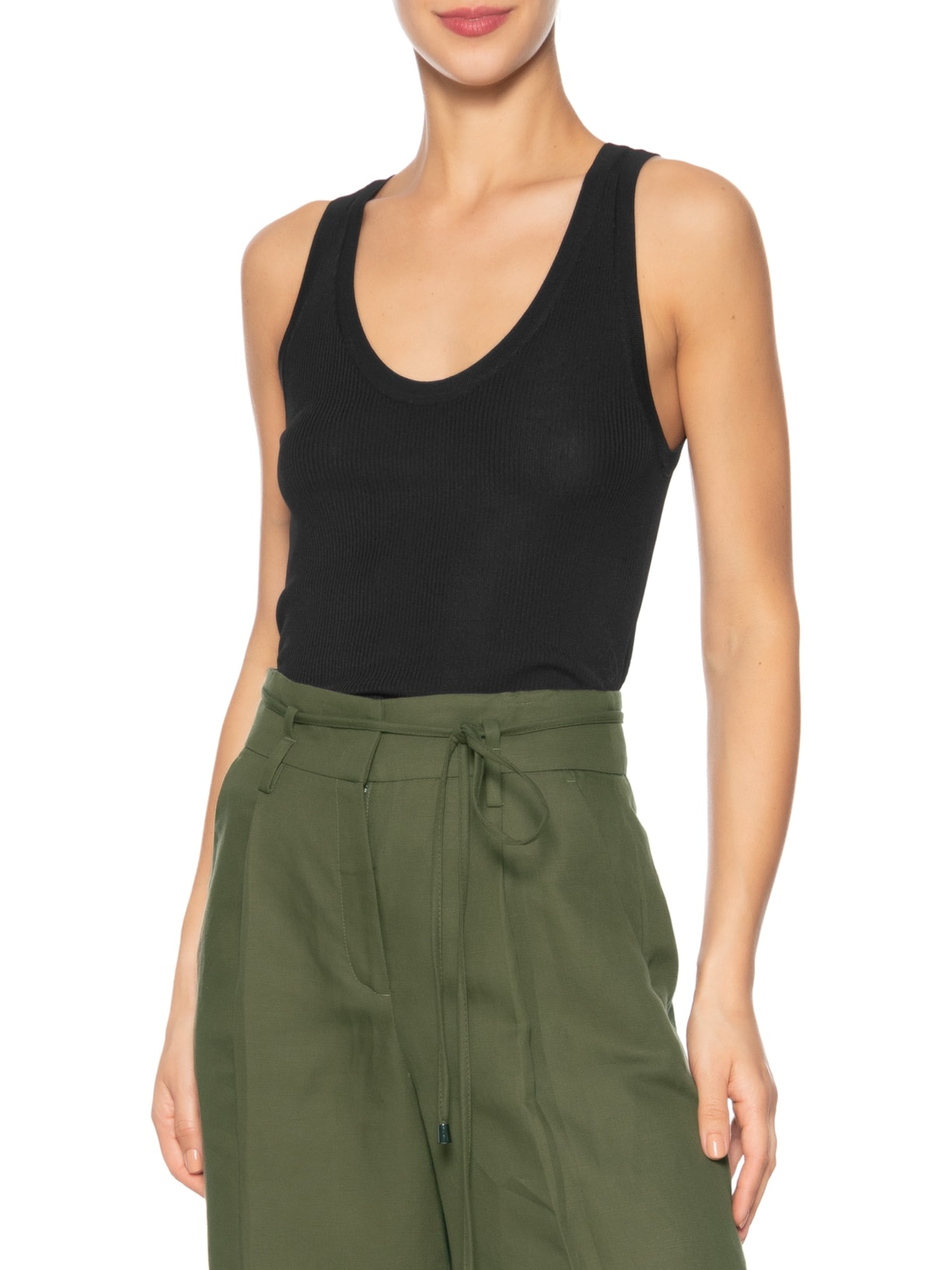 Regata Feminina De Tricot Canelado Com Decote U Básica Preto Animale