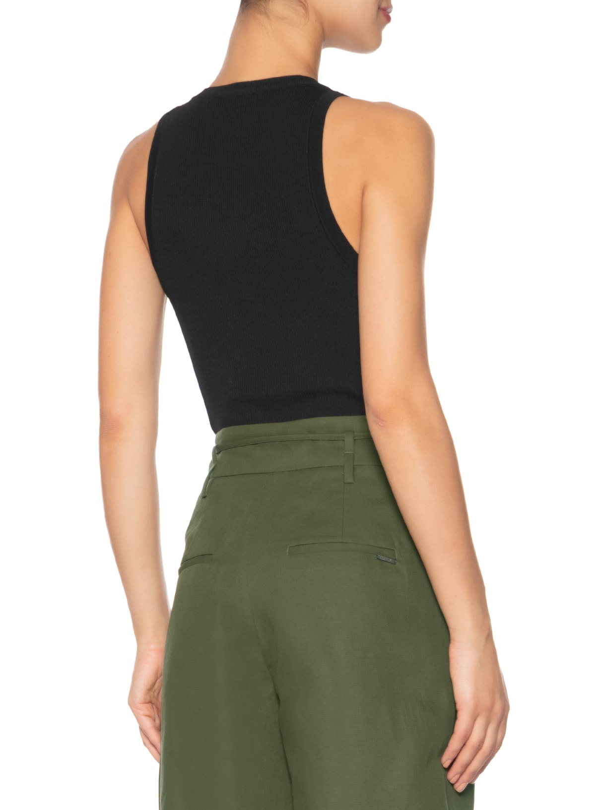 Regata Feminina De Tricot Canelado Com Decote U Básica Preto Animale