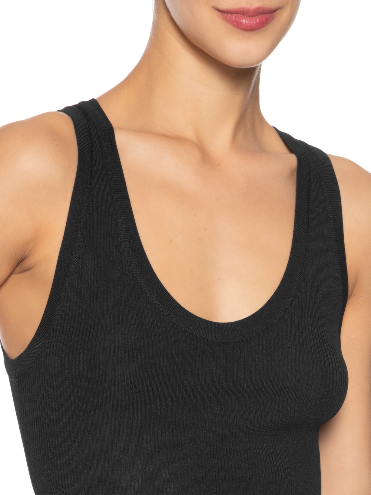 Regata Feminina De Tricot Canelado Com Decote U Básica Preto Animale